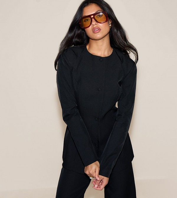 Solid Long Sleeves Fitted Blazer