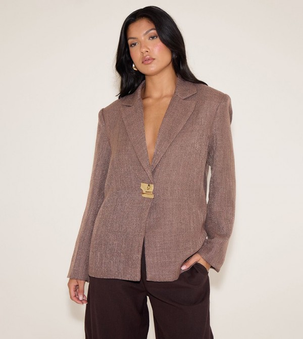 Button Detail Linen Look Boxy Fit Blazer