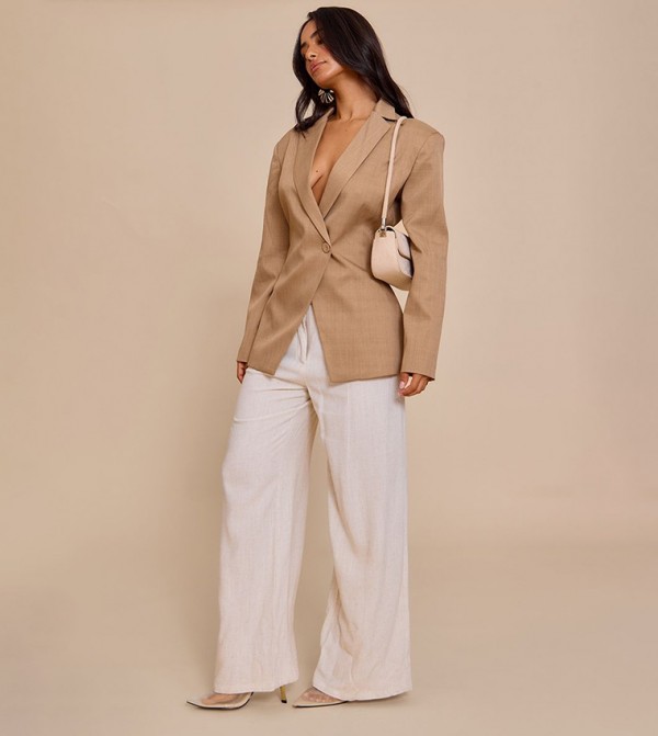 Petite Taupe Cross Front Boxy Tailored Blazer