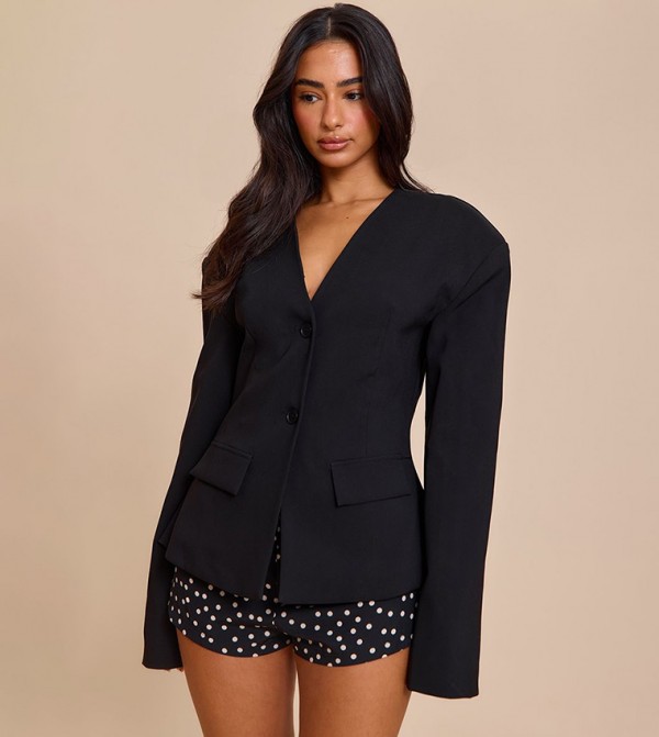 Petite Cinched Waist Drop Shoulder Blazer