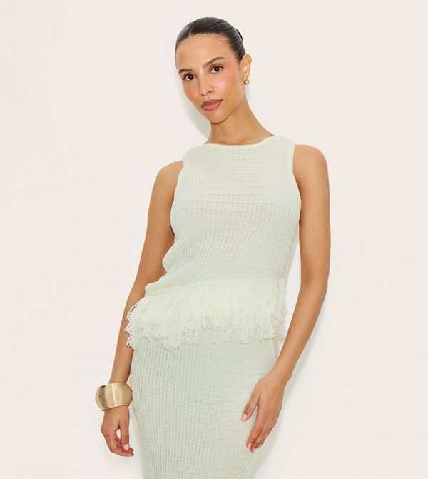 Petite Fringe Edge Sleeveless Knit Top
