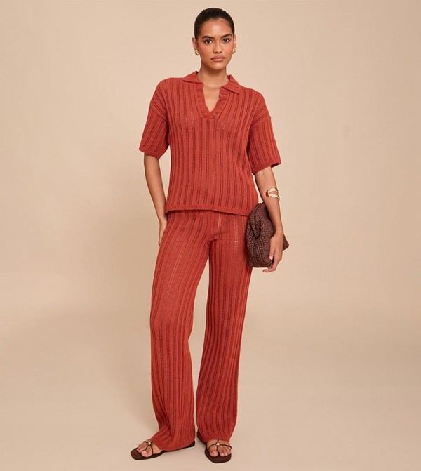 Crochet High Waist Knit Trousers