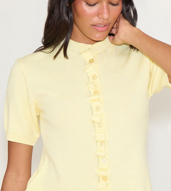 Ruffle Detail Short Sleeves Knitted Top