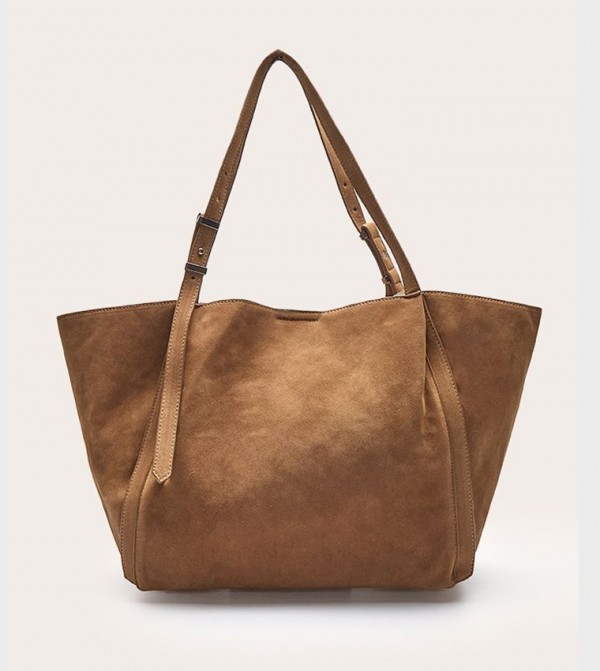 Faux Suede Adjustable Strap Tote Bag