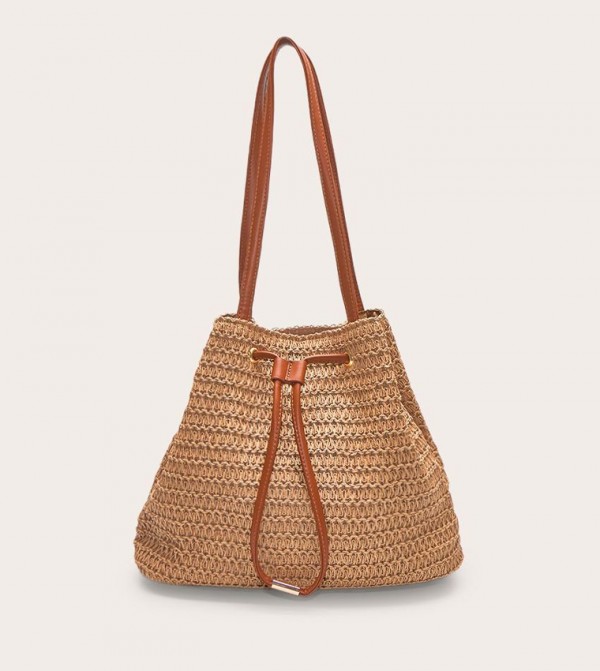 Raffia Drawstring Beach Tote Bag