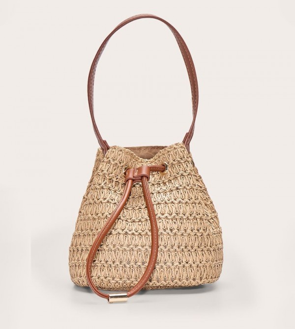 Raffia Drawstring Bucket Beach Mini Bag