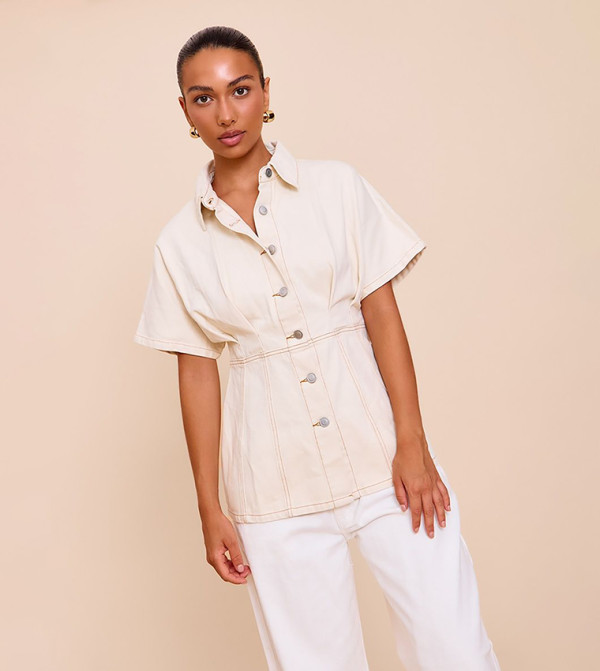 Seam Detail Peplum Denim Shirt