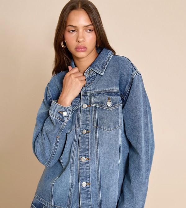 Pocket Detail Oversized Denim Shirt