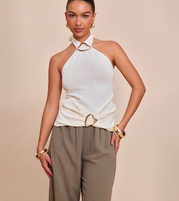 Trim Detail Wrap Halterneck Top