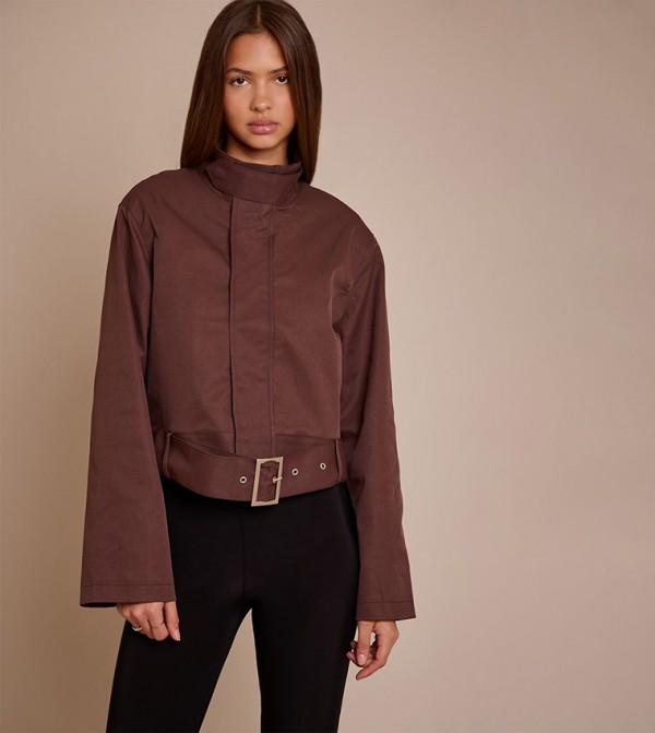 Cropped Belted Biker Trench Coat
