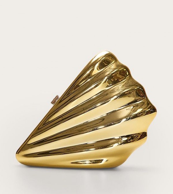 Gold Abstract Shell Hard Clutch Bag