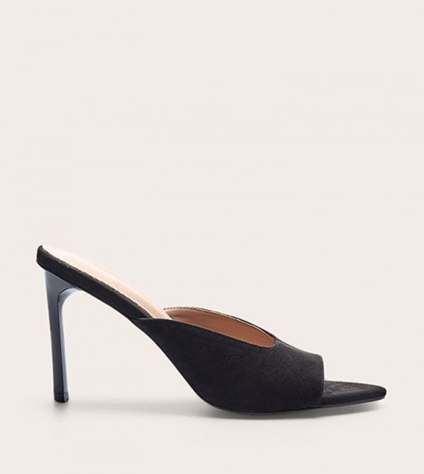 Faux Suede Pointed Open Toe Heel Sandals