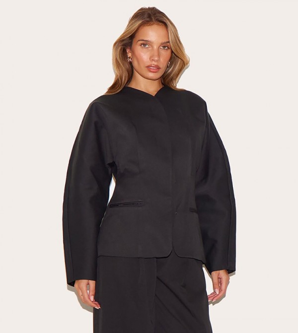 Premium Woven Tailored Collarless Blazer