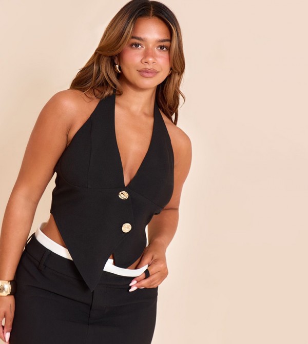 Shape Halterneck Asym Hammered Button Waistcoat