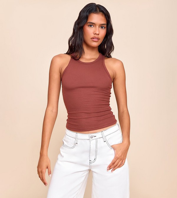 Soft Ribbed Racer Neck Tank Top