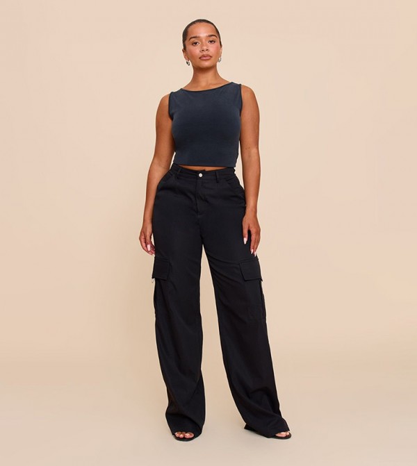 Shape Buckle Cargo Wide Leg Trousers