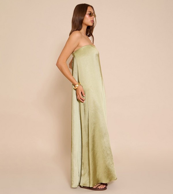 Textured Satin Strapless Column Maxi Dress