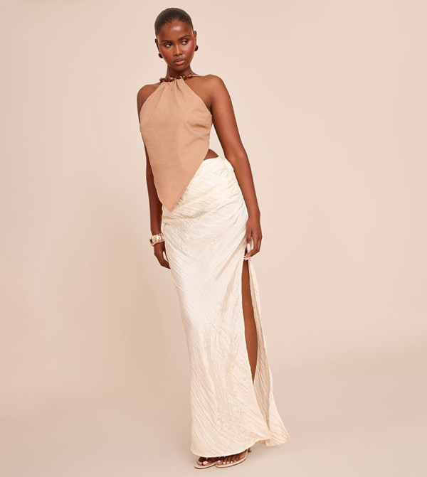 Cream Textured Woven Maxi Skirt