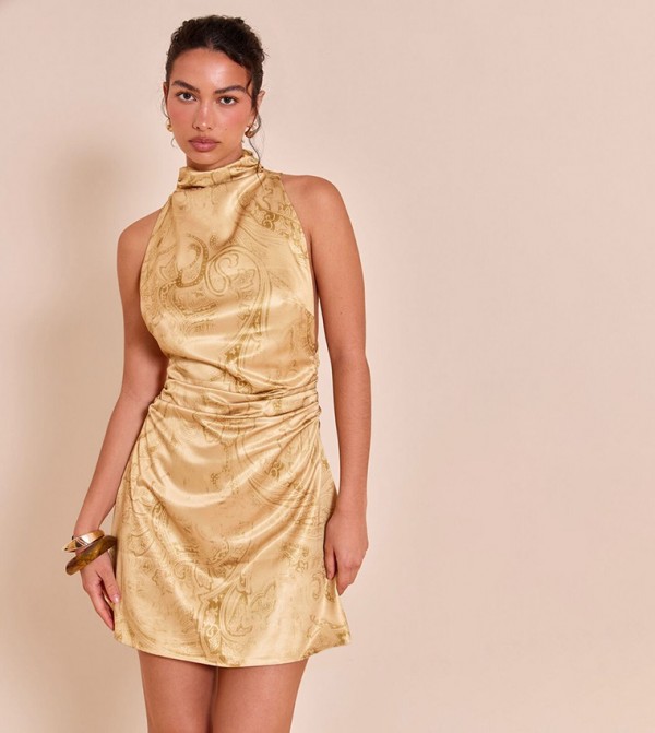 Abstract Print Cut-Out Detail Mini Dress