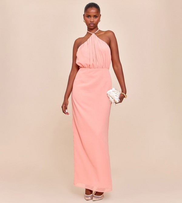 Chiffon Halter Neck Maxi Dress