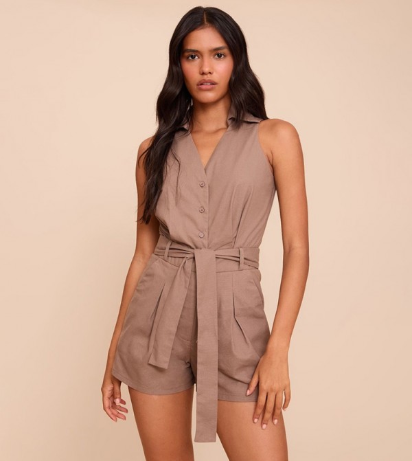 Woven Utility Belt Detail Sleeveless Playsuit