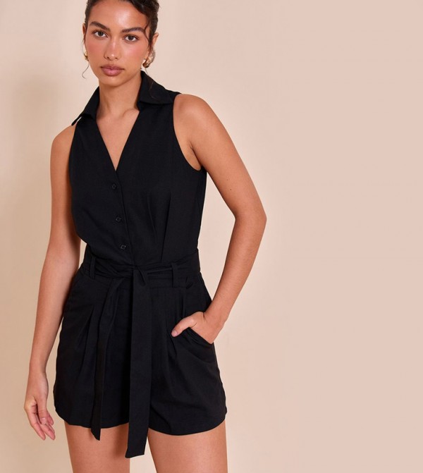 Woven Utility Belt Detail Sleeveless Playsuit