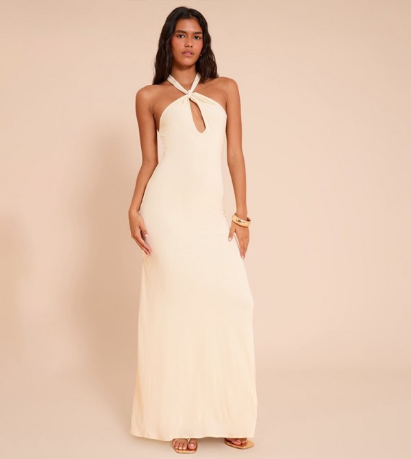 Slinky Keyhole Detail Sleeveless Maxi Dress