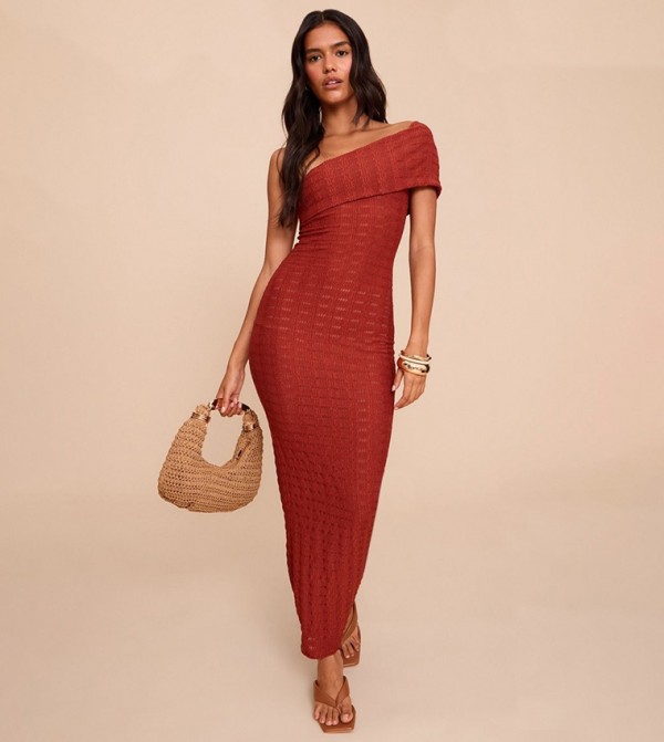 Textured One-Shoulder Maxi Dress