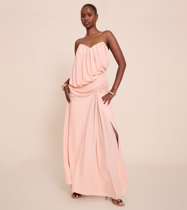 Wired Strapless Drape Maxi Dress