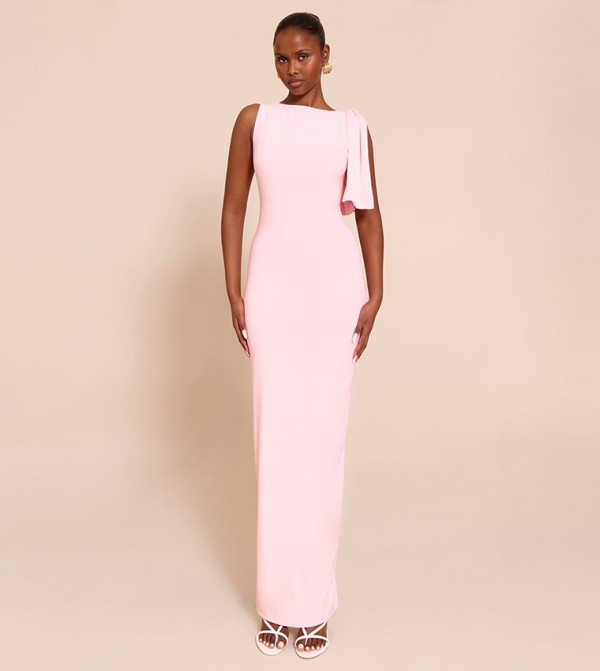 Solid Slinky Knot Ruched Maxi Dress