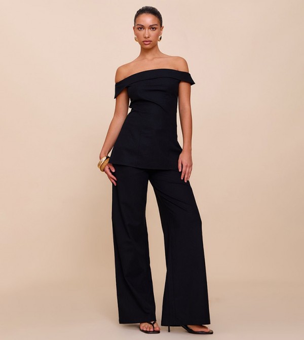 Textured Tailored Wide Leg Trousers