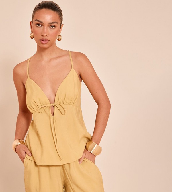 Woven Tie Front Floaty Cami Top