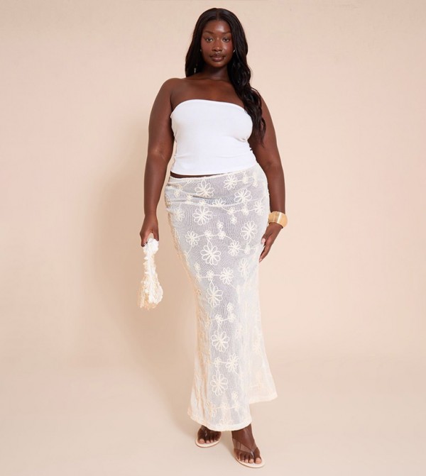 Curve Flower Detail Sheer Maxi Skirt