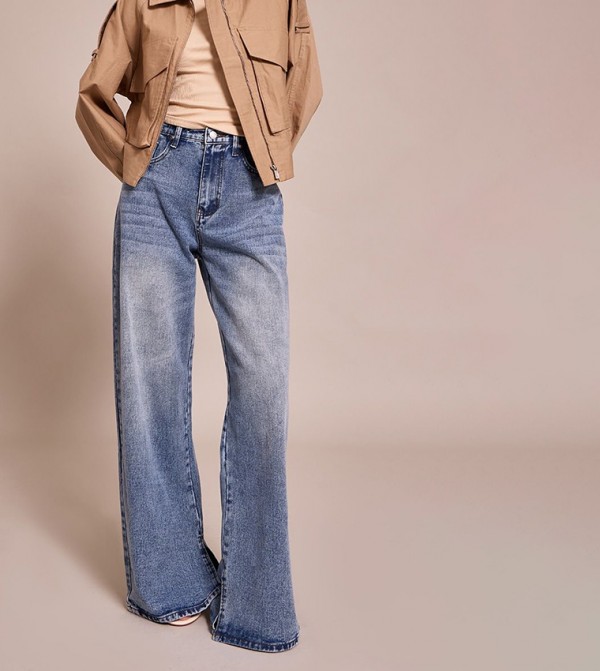 Faded High Waist Split Hem Boyfriend Jeans