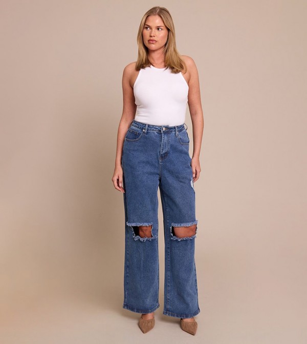 جينز واسع ممزق مغسول 