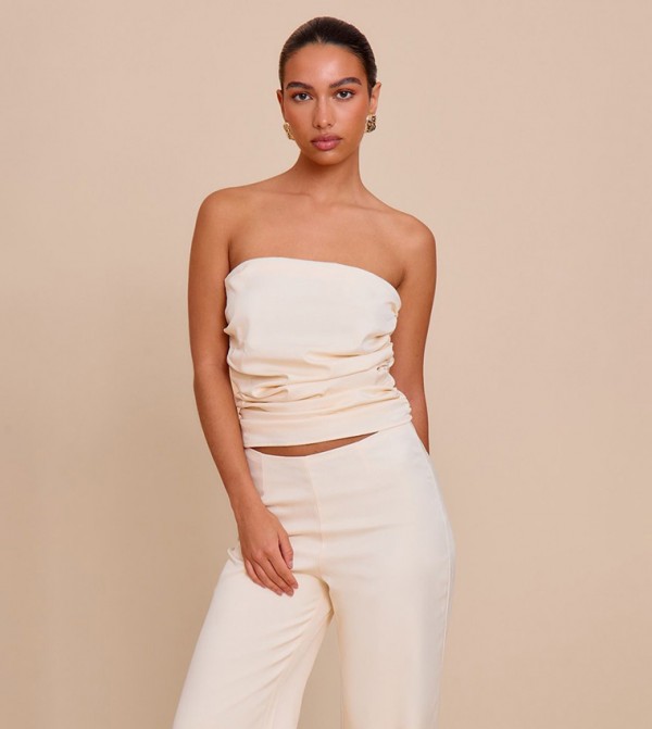 Tailored Woven Ruched Bandeau Top