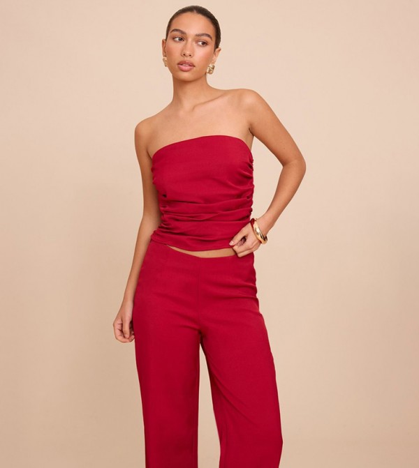 Tailored Woven Ruched Bandeau Top