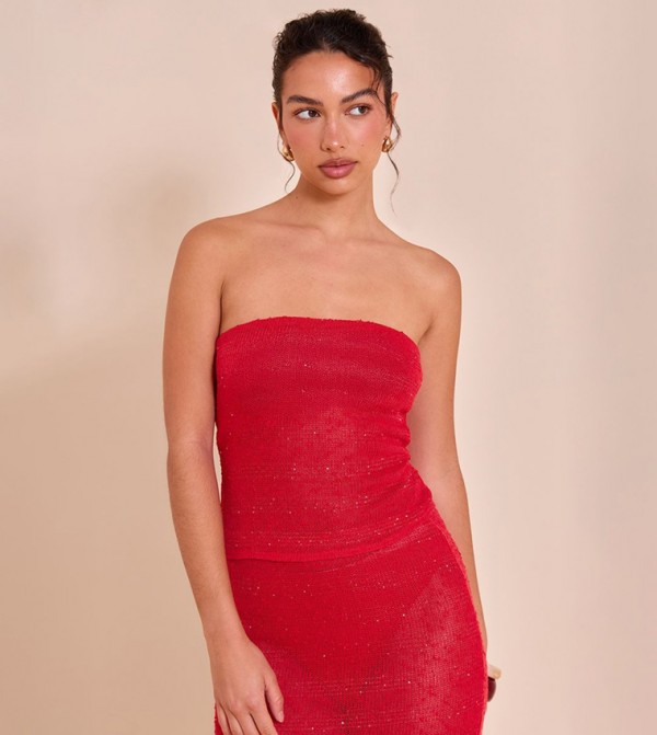 Textured Sequin Bandeau Top