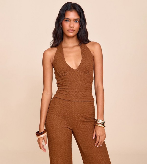 Textured Halterneck Crop Top