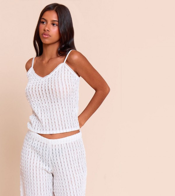 Petite Textured Trim Cami Crop Top