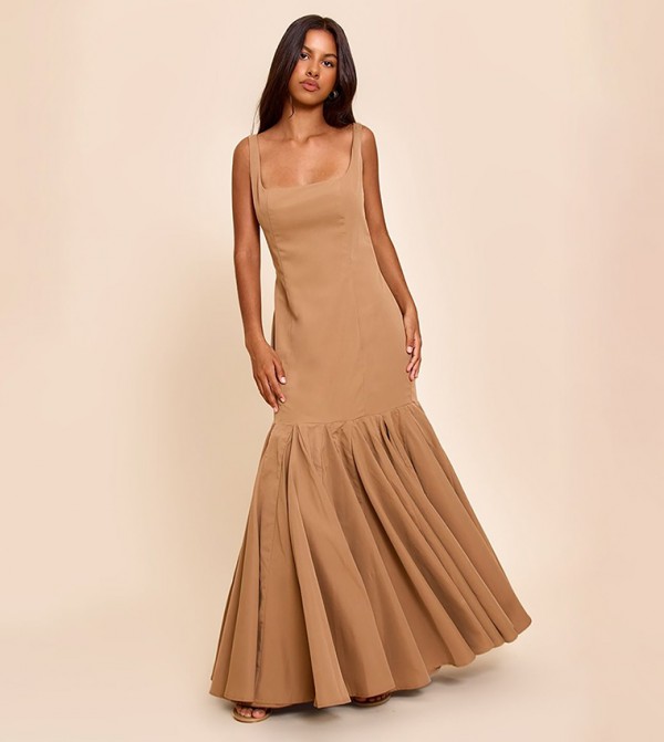 Petite Seam Detail Frill Maxi Dress