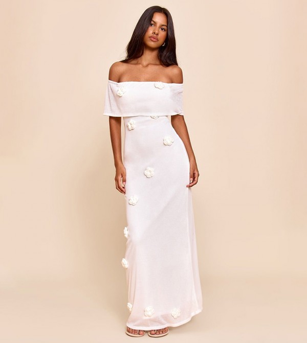 Petite Floral Appliqued Knitted Maxi Dress