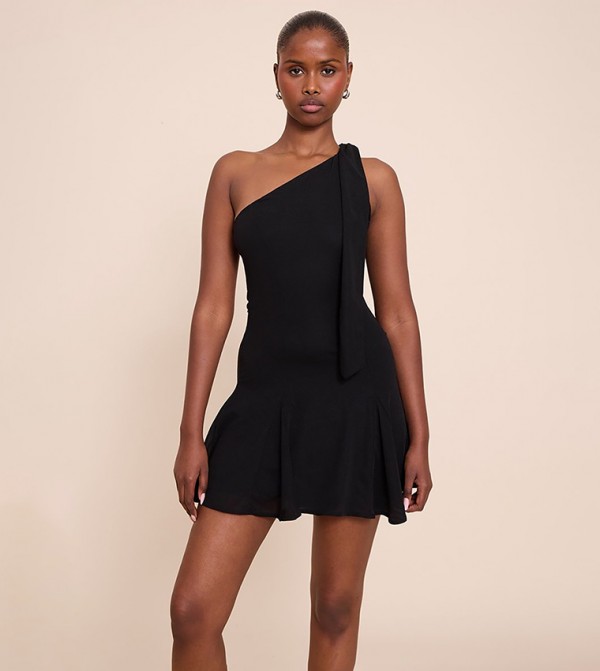 Tie Neck Godet Shift Mini Dress