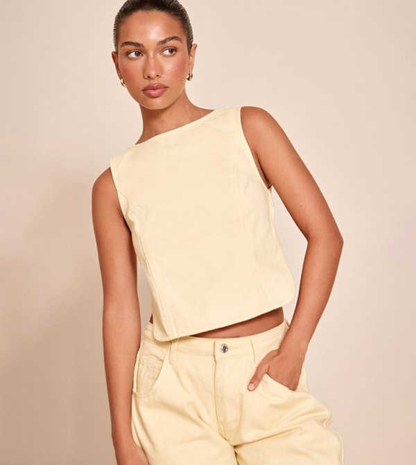 Tie Back Sleeveless Denim Top