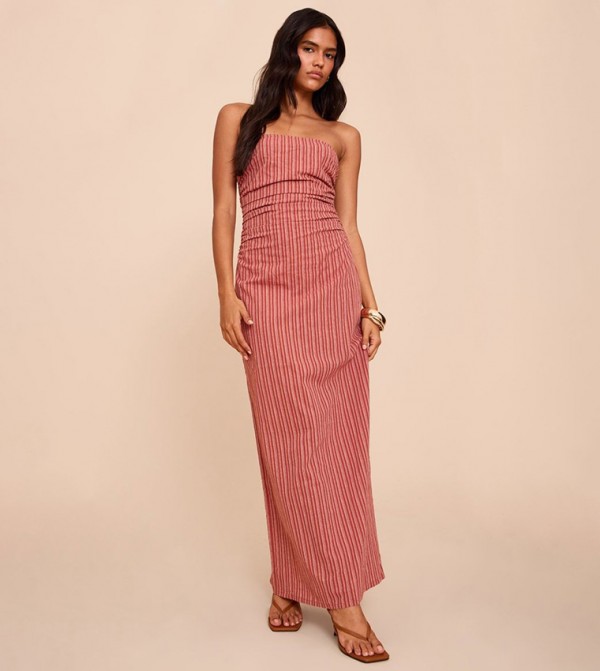 Striped Bandeau Ruched Shift Dress