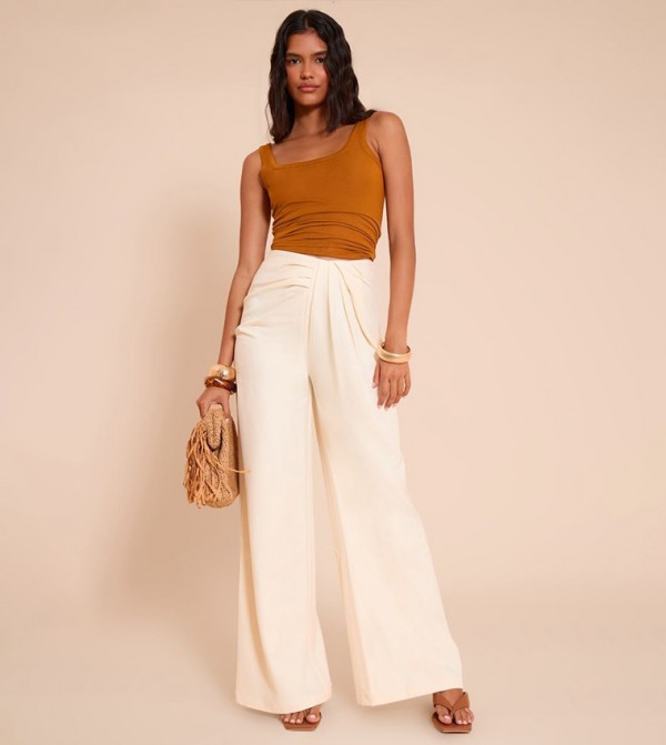 Pleated Detail Wide Leg Trousers