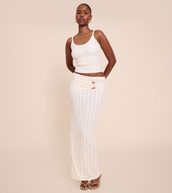 Textured Wooden Trim Maxi Skirt