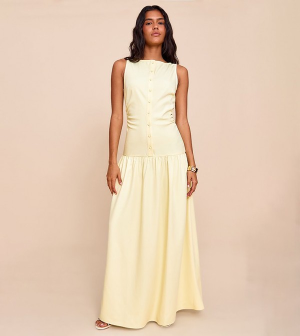 Button Dropped Waist Maxi Dress