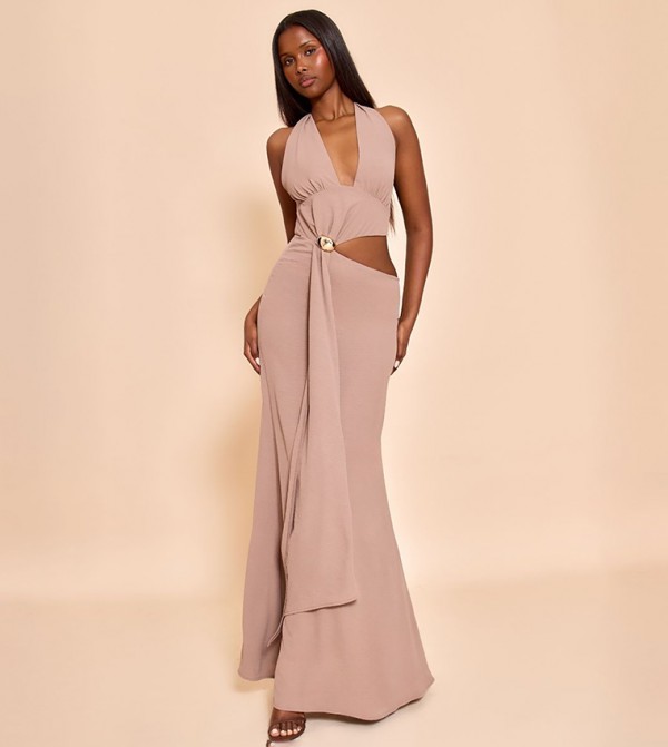Textured Plunge Trim Maxi Dress