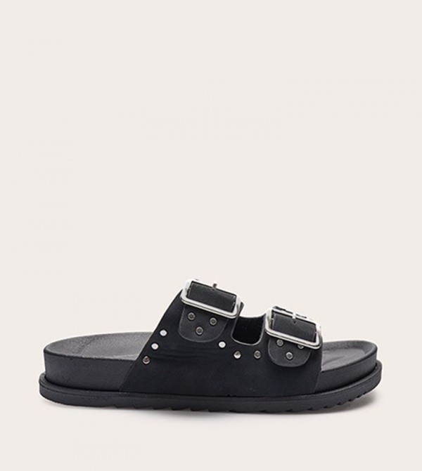 Double Buckle Faux Suede Comfort Sandals